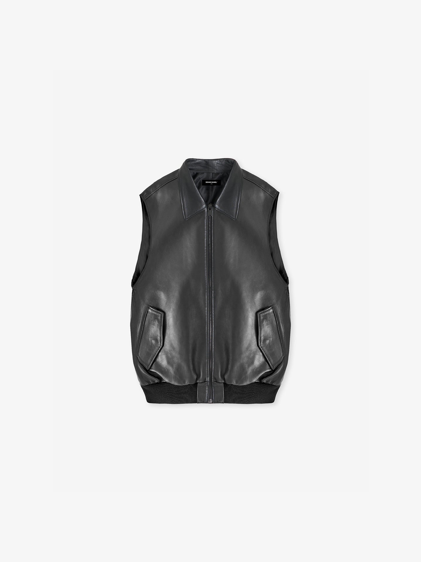 Leather Bomber Vest - Black