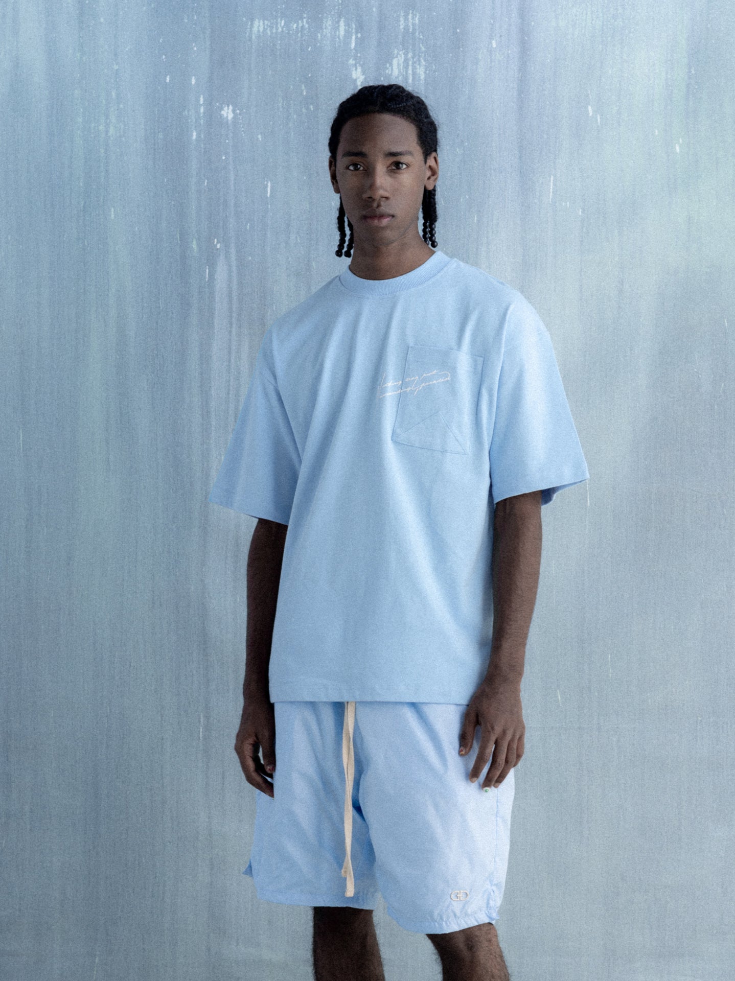 Script Pocket T-Shirt - Baby Blue