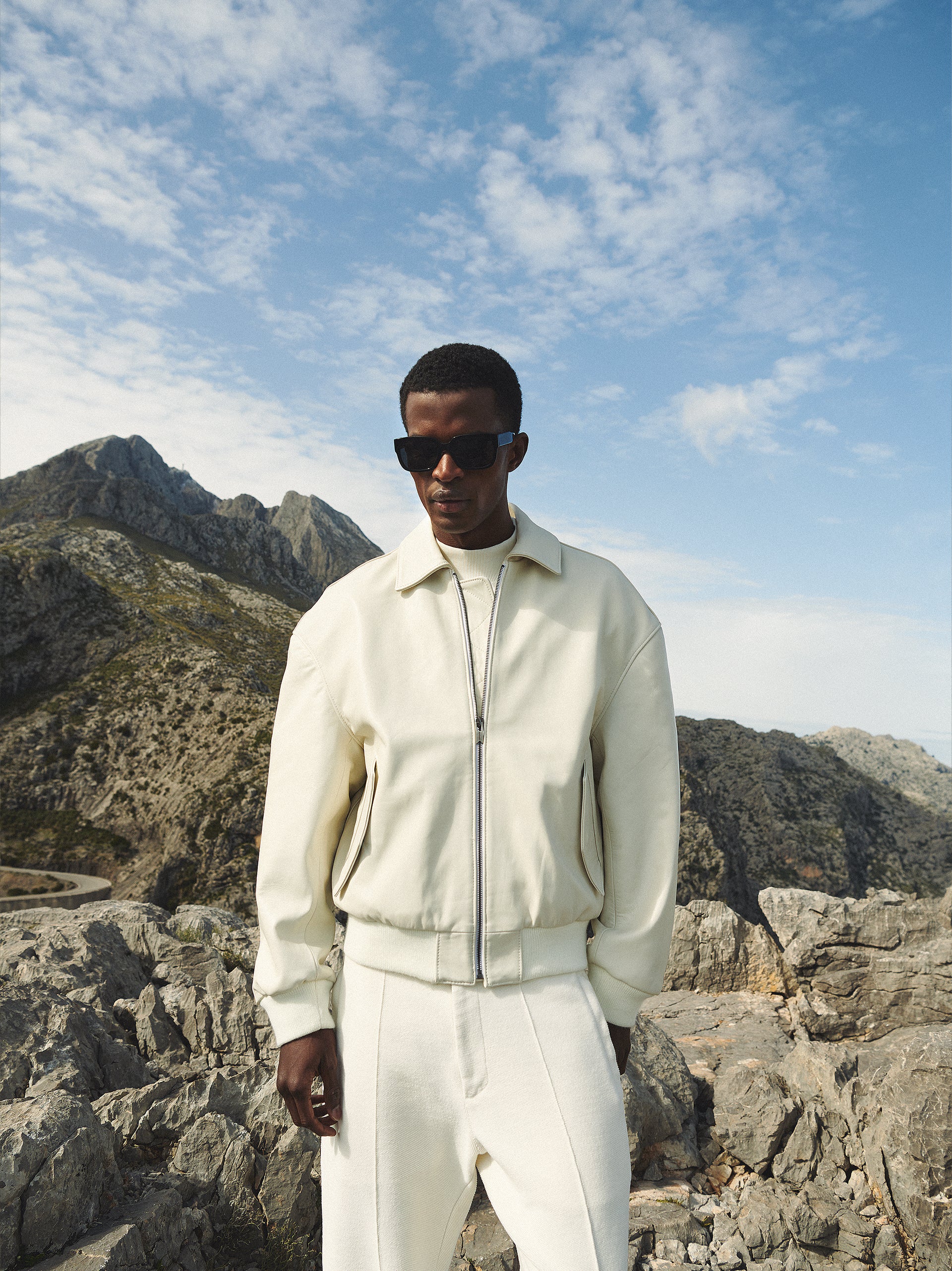 Leather Bomber Jacket - Off White - DENNIS DANIEL™