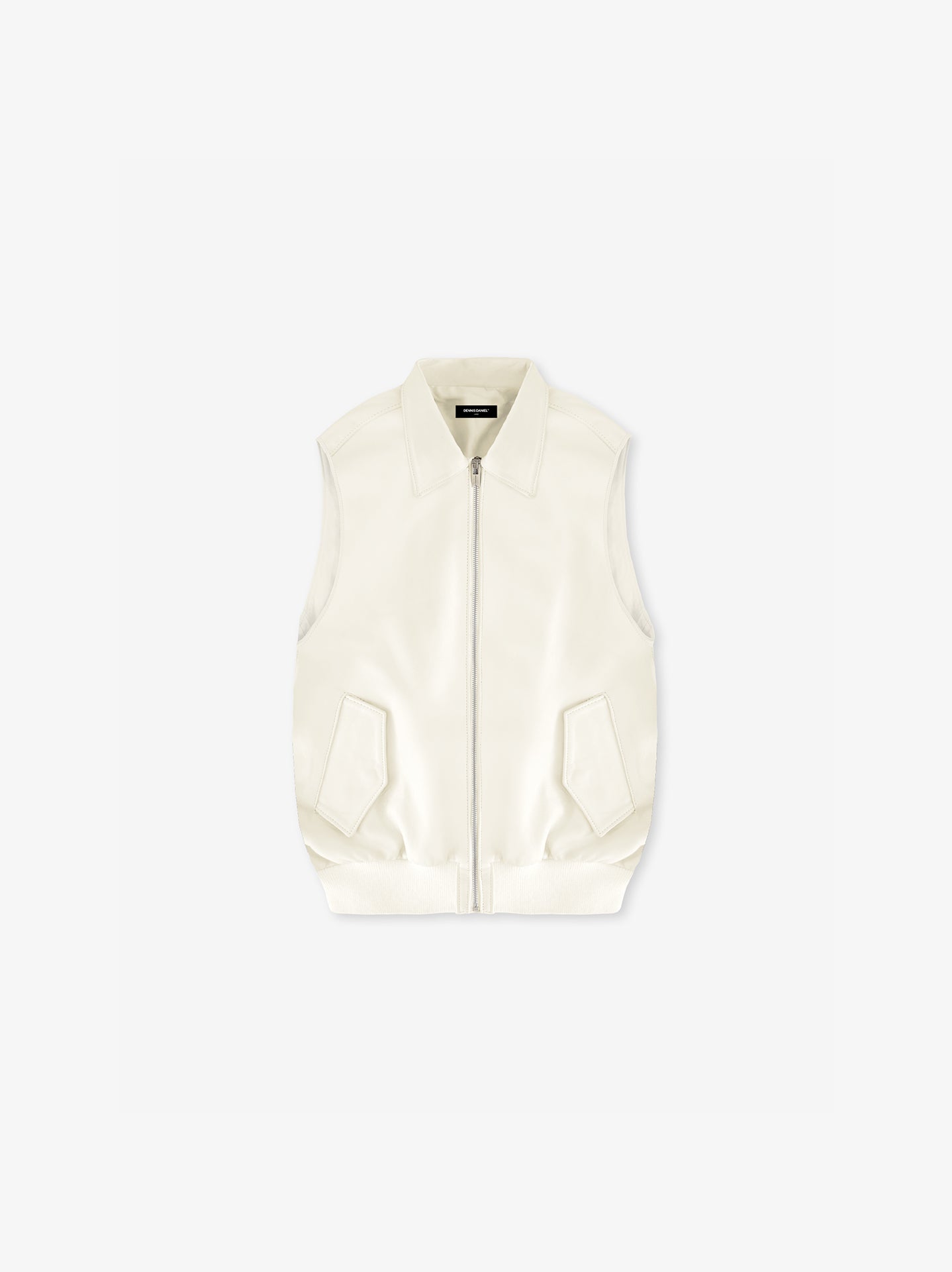 Leather Bomber Vest - Off White