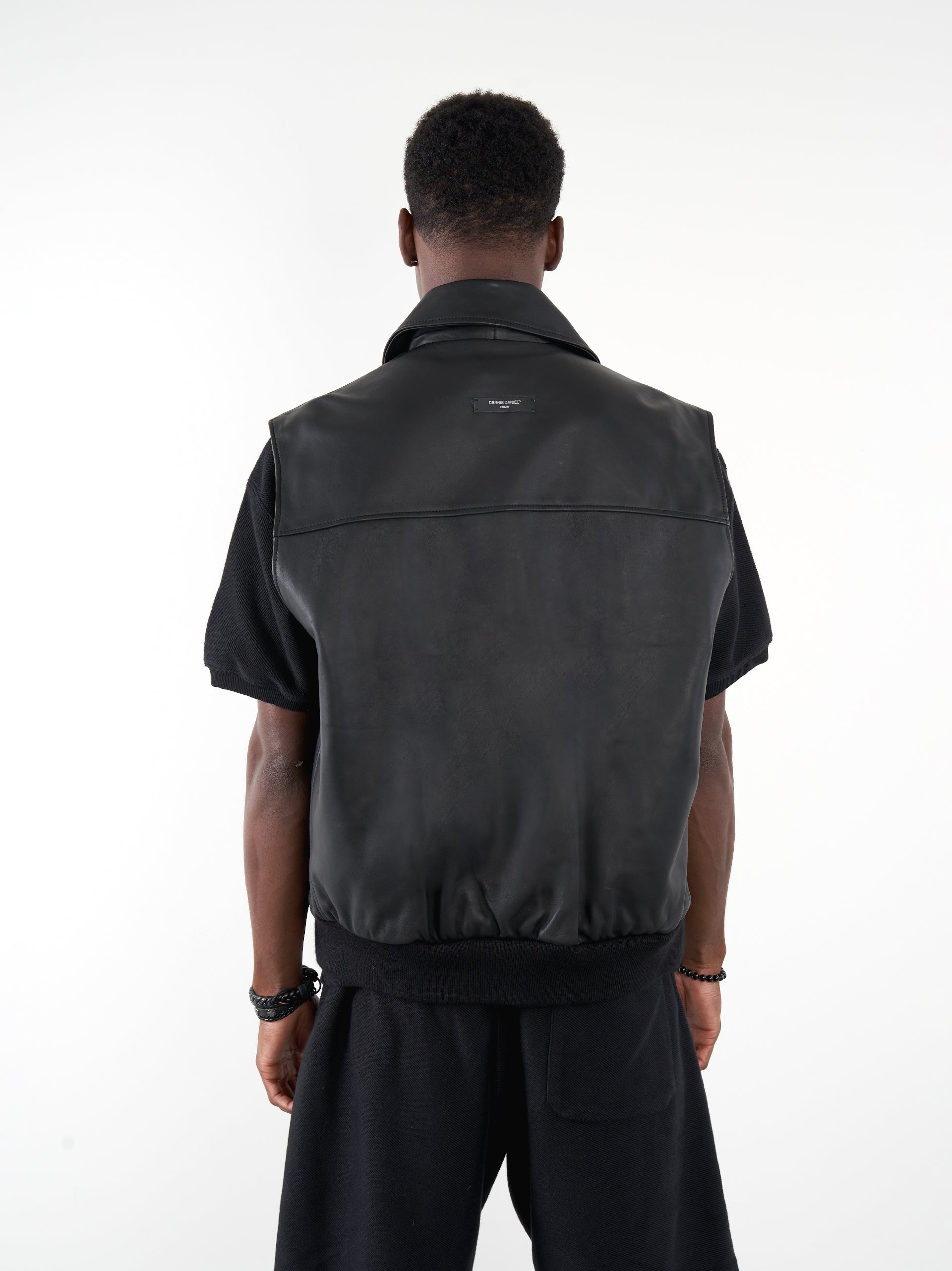 Leather Bomber Vest - Black - DENNIS DANIEL™